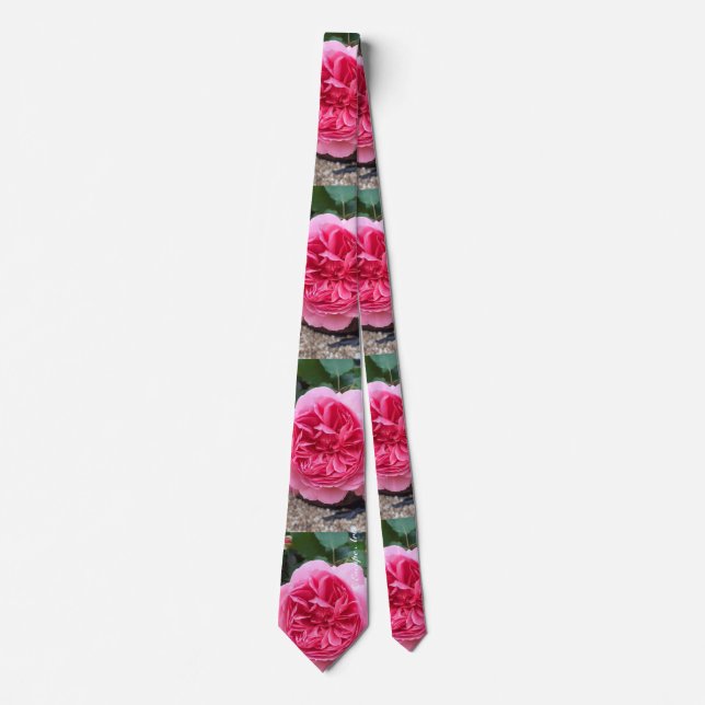 Beautiful Pink Rose Floral Botanical Mens Tie (Front)