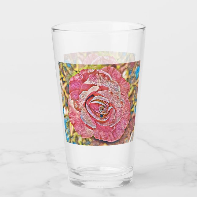 Beautiful pink rose flower painting glass (Front)