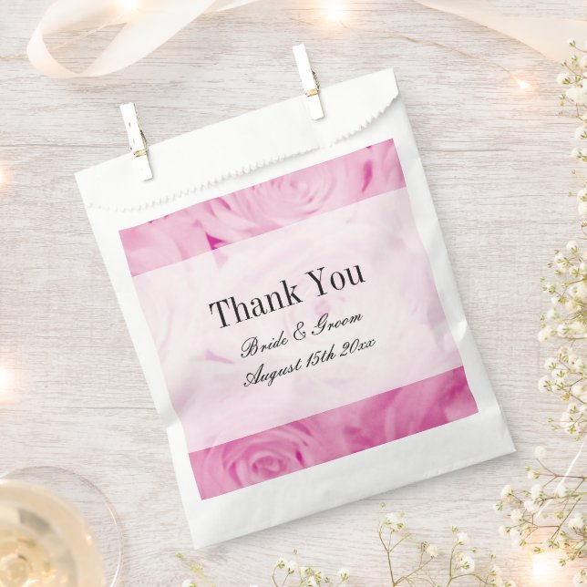 Beautiful pink rose flower photo design wedding favour bag (Clipped)