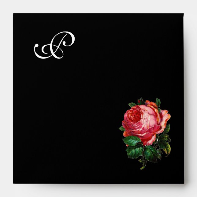 BEAUTIFUL PINK ROSE MONOGRAM ,Black Envelopes (Front)