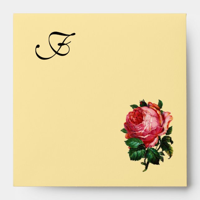 BEAUTIFUL PINK ROSE MONOGRAM ,Cream Envelope (Front)
