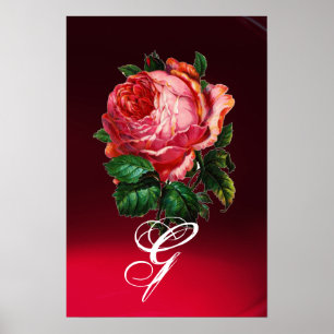 BEAUTIFUL PINK ROSE MONOGRAM POSTER