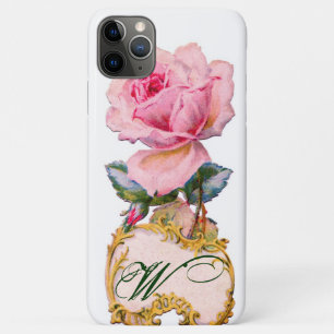 BEAUTIFUL PINK ROSE MONOGRAM,Teal Aqua Blue iPhone 11 Pro Max Case