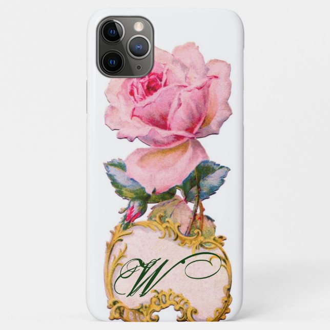 BEAUTIFUL PINK ROSE MONOGRAM,Teal Aqua Blue Case-Mate iPhone Case (Back)