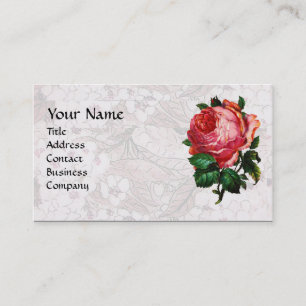 BEAUTIFUL PINK ROSE,MONOGRAM White Business Card