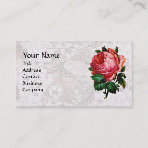 BEAUTIFUL PINK ROSE,MONOGRAM White Pearl Paper Business Card
