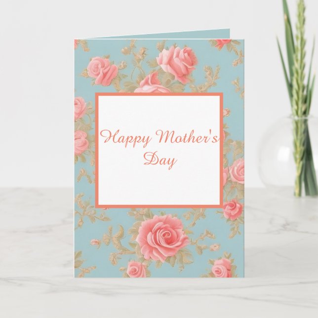 Beautiful Pink Rose Pattern Mother's Day Card (Front)
