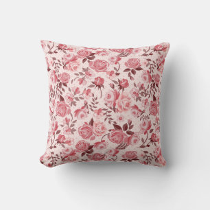 Beautiful Pink Rose Patterned Throw Pillow