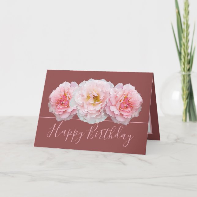 Beautiful Pink Rose Pretty Floral Bouquet Birthday Card (Front)