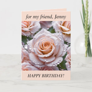 Beautiful pink rose, raindrops Birthday Card