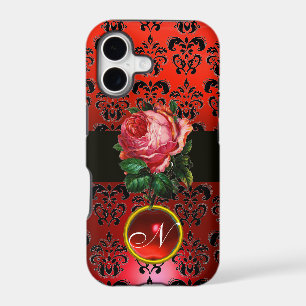 BEAUTIFUL PINK ROSE RED BLACK DAMASK RUBY MONOGRAM