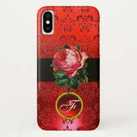 BEAUTIFUL PINK ROSE RED BLACK DAMASK RUBY MONOGRAM