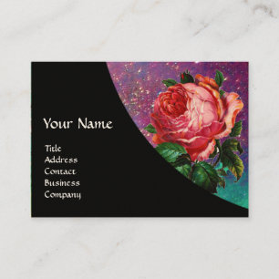 BEAUTIFUL PINK ROSE,RED WAX SEAL IN GOLD SPARKLES BUSINESS CARD