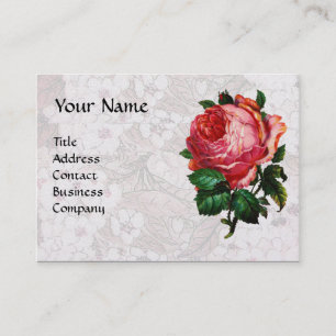 BEAUTIFUL PINK ROSE,RED WAX SEAL White Pearl Paper Business Card