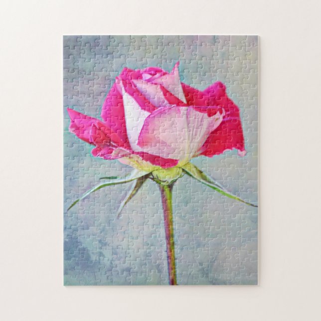 Beautiful Pink Rose Stem Artsy Flower Puzzle (Vertical)