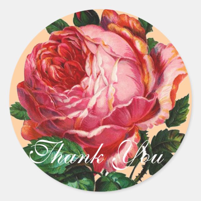 BEAUTIFUL PINK ROSE  Thank You Classic Round Sticker (Front)