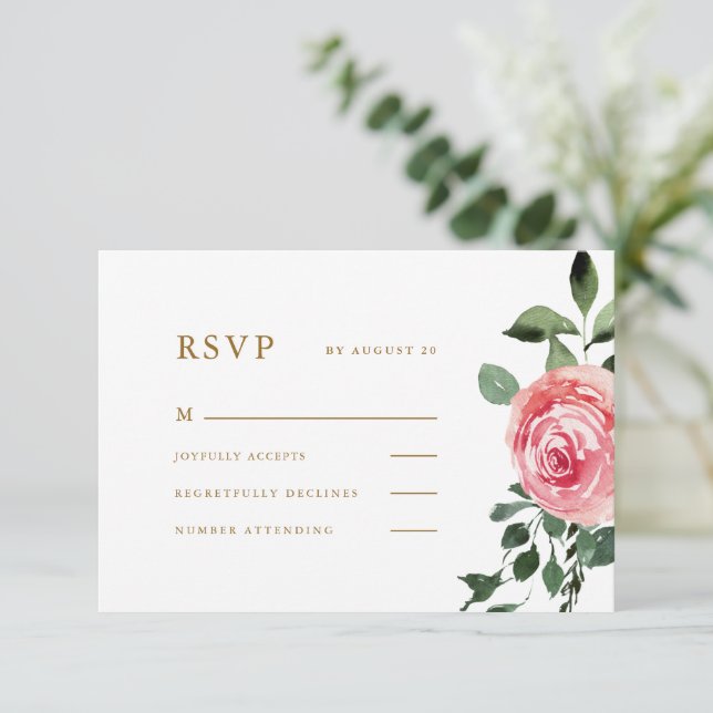 Beautiful Pink Rose Wedding RSVP Card (Standing Front)