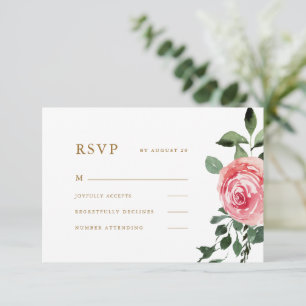 Beautiful Pink Rose Wedding RSVP Card
