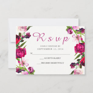 Beautiful Pink Rose Wedding RSVP Invite