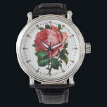 BEAUTIFUL PINK ROSE WITH GEMSTONES WATCH<br><div class="desc">Elegant , colorful vintage floral design, red pink cabbage roses with green leaves on white background.</div>