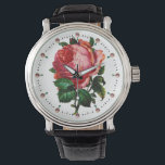 BEAUTIFUL PINK ROSE WITH GEMSTONES WATCH<br><div class="desc">Elegant , colorful vintage floral design, red pink cabbage roses with green leaves on white background.</div>