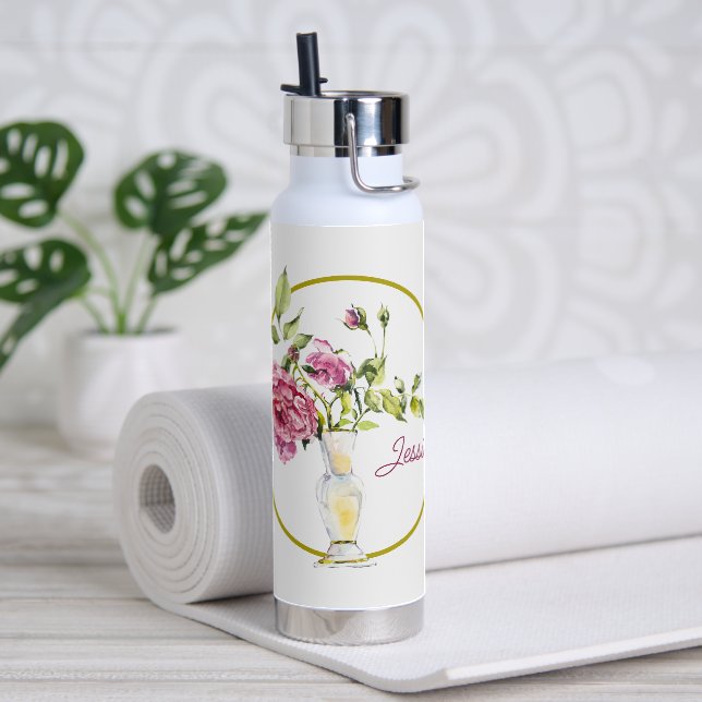 Beautiful Pink Roses and Vase  Water Bottle (Yoga)