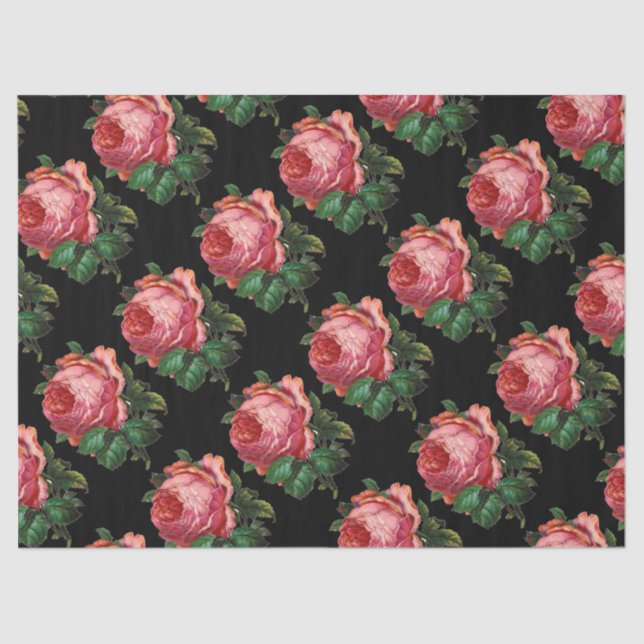 BEAUTIFUL PINK ROSES ,Black Floral Tissue Paper (Front)