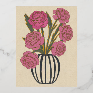 Beautiful Pink Roses Foil Invitation Postcard