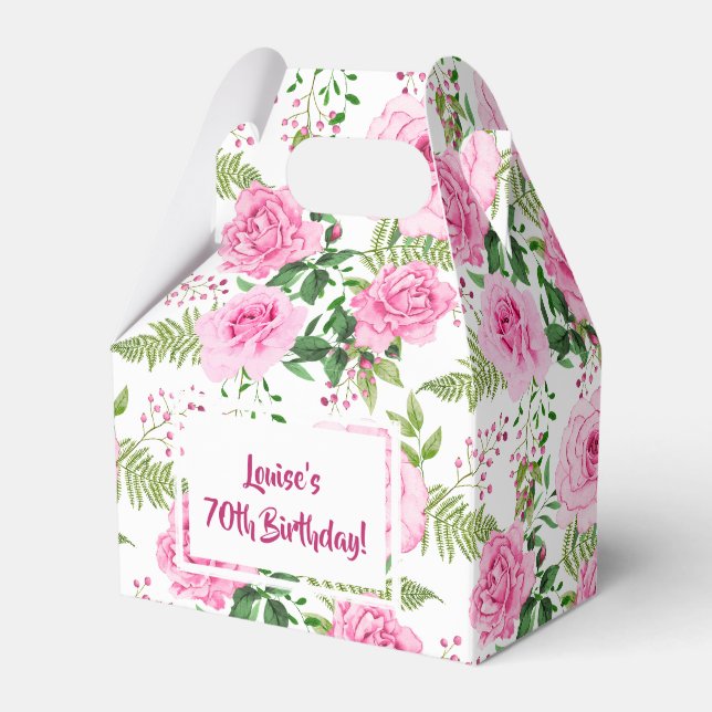 Beautiful Pink Roses Happy Birthday Favor Box (Front Side)