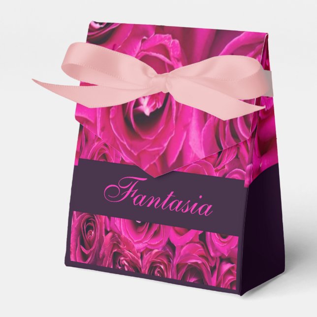 Beautiful pink roses monogram favor box (Front Side)