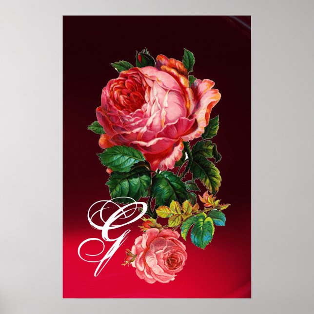 BEAUTIFUL PINK ROSES MONOGRAM POSTER (Front)