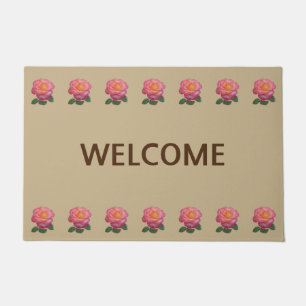 Beautiful Pink Roses on Beige Big Welcome Doormat
