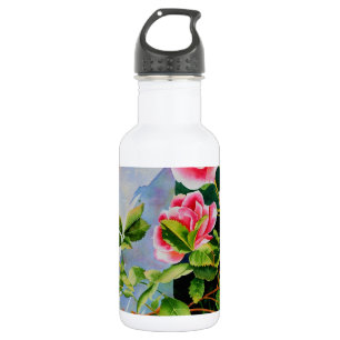 Beautiful pink roses, red roses, watercolor floral 532 ml water bottle