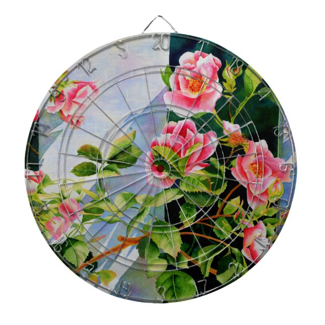 Beautiful pink roses, red roses, watercolor floral dartboard (Front)