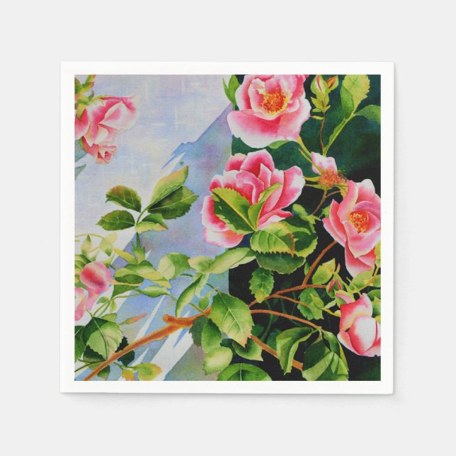 Beautiful pink roses, red roses, watercolor floral napkin (Front)