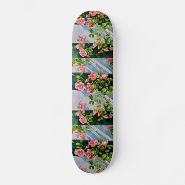 Beautiful pink roses, red roses, watercolor floral skateboard (Front)