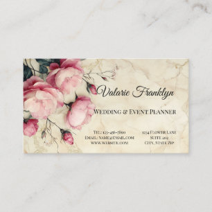  Beautiful Pink Roses Wedding Event Planner Business Card