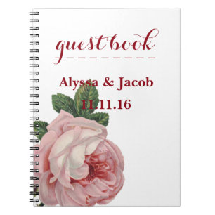 Beautiful Pink Roses White Wedding Notebook