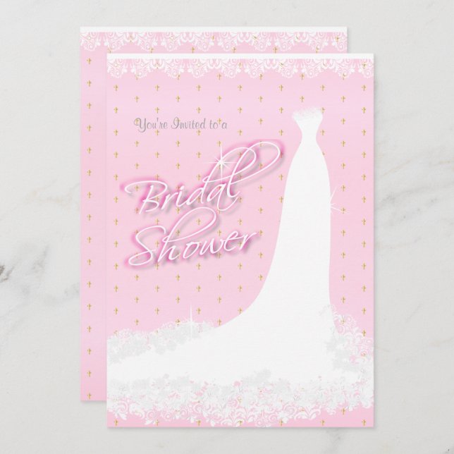 Beautiful Pink Satin Religious Bridal Shower Invitation (Front/Back)