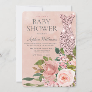 Beautiful Pink Sparkle Dress Rose Gold Baby Shower Invitation