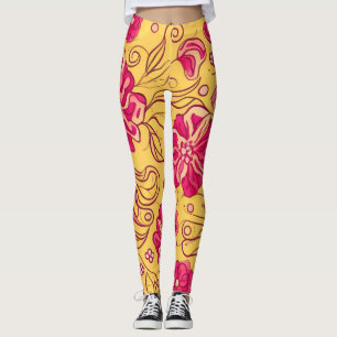Beautiful Pink Swirly Flowers Pattern Leggings