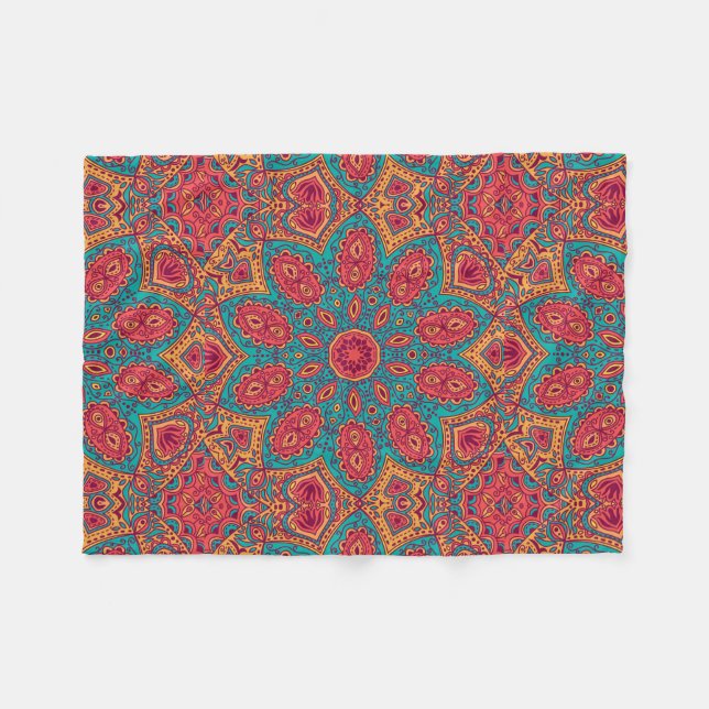 Beautiful Pink Teal Orange Zen Pattern Fleece Blanket (Front (Horizontal))