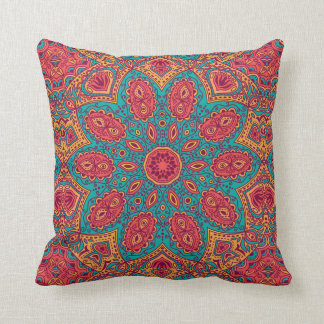 Beautiful Pink Teal Orange Zen Pattern Throw Pillow