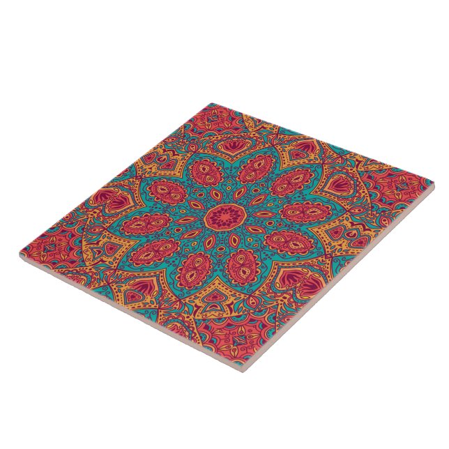 Beautiful Pink Teal Orange Zen Pattern Tile (Side)