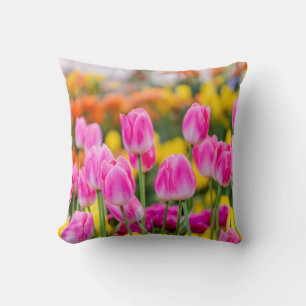 Beautiful Pink Tulips in a Garden Throw Pillow