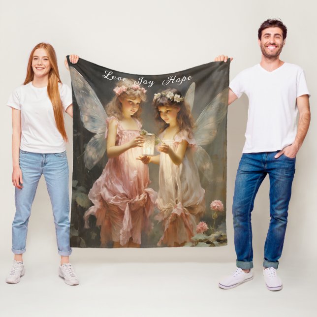 Beautiful Pink Victorian Fairies Love Joy Hope Fleece Blanket (In Situ)