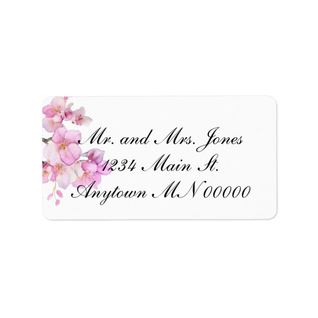 Beautiful pink watercolor cherry blossoms floral label (Front)