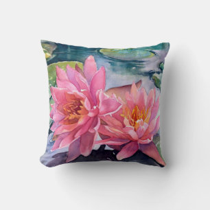 Beautiful Pink Watercolor Flowers Fine Art Throw Pillow
