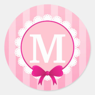 Beautiful Pink White Design Personalized Monogram Classic Round Sticker