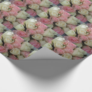 Beautiful Pink White Roses Flower Bouquet Wrapping Paper